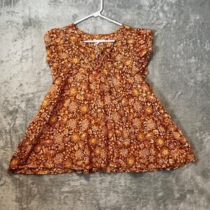 Sundry Floral Flutter Sleeve Blouse Sz 4 XL Fairy Garden Flower‎ Bohemian Cotton